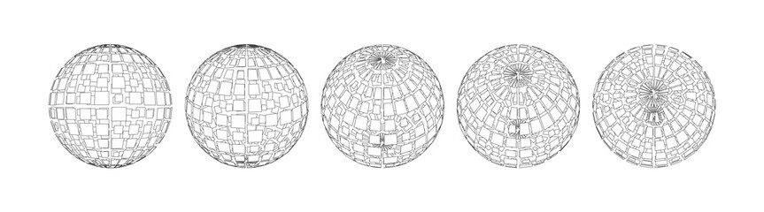Monochrome Wireframe Grid Sphere Shape. Abstract 3D Geometric Sphere Shape © AndS