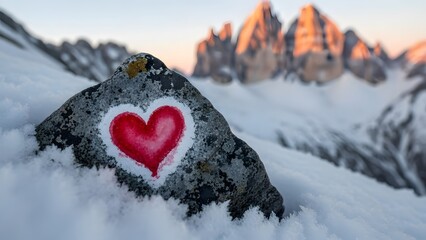 Fototapeta premium Happy valentine's day snowy mountain heart art
