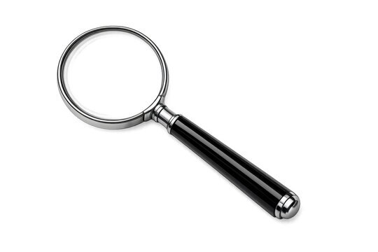 Magnifying glass for search, discovery, and detailed inspection, focusing on investigation and precision research on transparent background