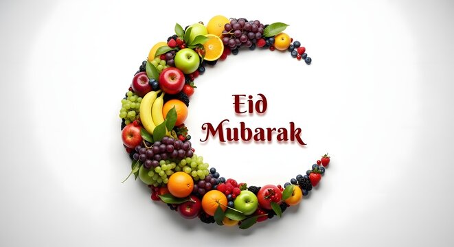 Eid mubarak wishes with fresh fruit crescent moon decoration