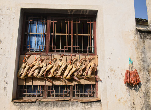 Ducks drying in the ancient village of Xidi, Anhui, China