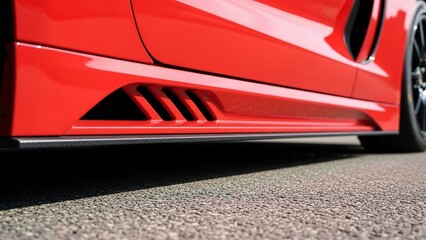 Fototapeta premium Close-up of red sports car side skirt.