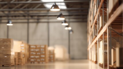 warehouse. Industrial warehouse interior with focused shelves, highlighting professional storage solutions. safety posters.