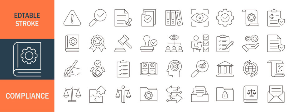 Compliance icon set. Editable line icons. Vector illustration