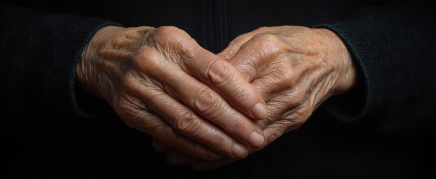 Wrinkled hands showcase enduring strength and self-acceptance through the years.