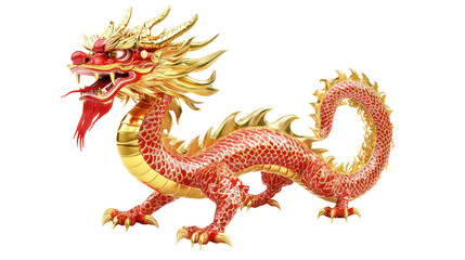Vibrant red golden dragon, lunar new year decoration, oriental tradition, year of the horse, isolated on transparent background