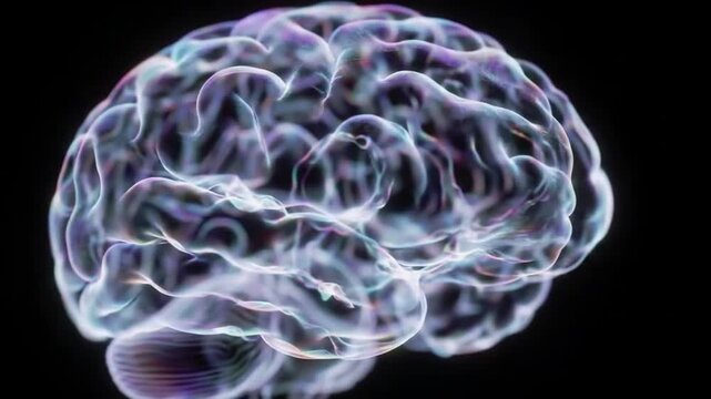 Abstract glowing brain visualization over black background