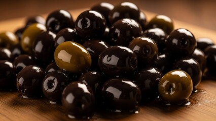 A pile of black and green olives.