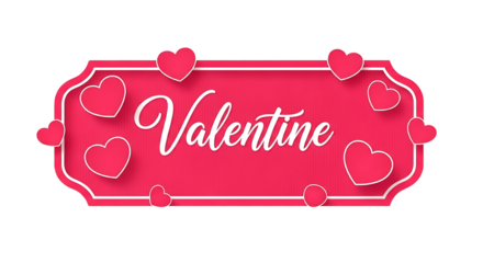 A pink Valentine's Day label with hearts on a black background