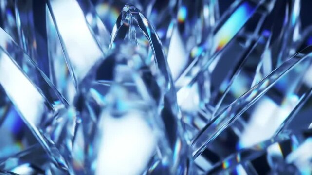 Abstract crystal formation blue light refraction and geometric shapes