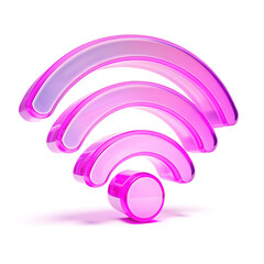 A 3D pink WiFi icon isolated on a white background for digital and connectivity concepts