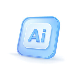 A 3D icon of Adobe Illustrator isolated on a white background with a blue design