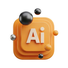 A 3D icon of Ai isolated on white background with colorful spheres around it