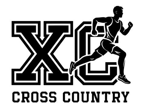 Cross Country Track and Field Logo With Running Athlete, Black and White Sports Emblem for Teams, Clubs, Events and Apparel
