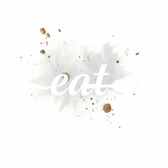 Obraz premium Elegant 'Eat' calligraphy with gold watercolor splashes on a textured white background.