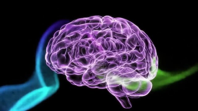 Abstract glowing human brain illustration on dark background