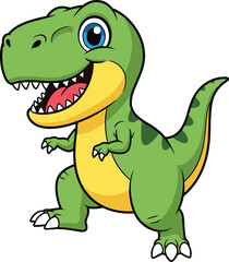 Obraz premium Tyrannosaurus rex cartoon, editable vector clipart, green dinosaur mascot, smiling prehistoric character, playful pose, teeth, tail, child-friendly