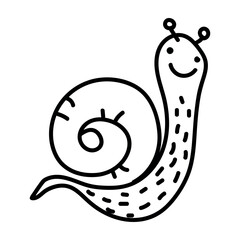 Single hand drawn snail. Doodle vector illustration. Isolated on a white background.