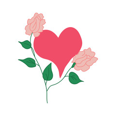 Heart decorated with pink roses. Vector illustration. Isolated on a white background.