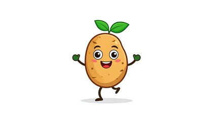 Cheerful Potato Character with Sprout Leaves and Happy Expression.