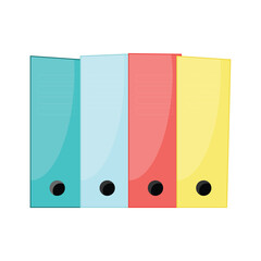 Set of standing lever arch folders with label spines, bright pastel colors, perfect for office administration visuals, paperwork management infographics, study planner designs
