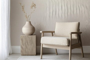 Organic modern living room with furniture, neutral tones, and cozy accent seating &ndash; a generative AI concept