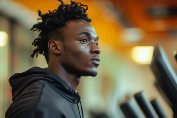 Focused athlete preparing for training session on treadmill in gym environment, fitness lifestyle determination generative ai