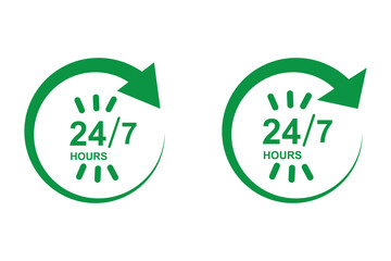 24 hour assistance icons. 24 hours 7 days in week support icons. 24 hour service icon. 24 hours icon. 24 hours order execution or delivery service icon. 24 hours icon flat style on a white background