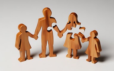 Conceptual Breakdown of Family Figurines as Puzzle Pieces - Divorce and Social Issues.
