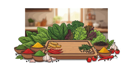 Obraz premium An arrangement of fresh herbs, spices, and vegetables for healthy cooking.