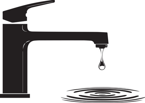 Leaking water faucet drop splash ripples vector silhouette illustration line art concept