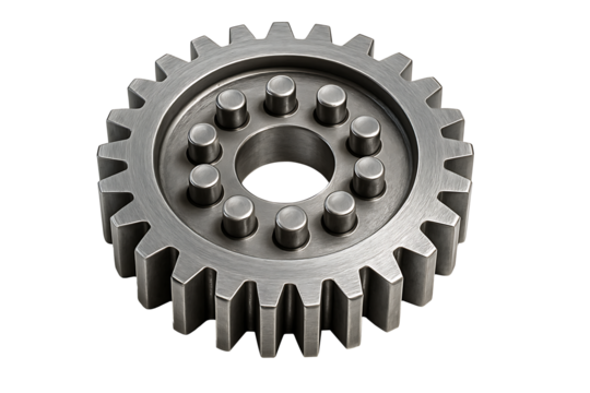 Industrial stainless steel metal gear cogwheel isolated on black background for mechanical concepts. - Powered by Adobe