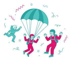 Obraz premium Skydiving Illustration - Pink & Teal Vector Art