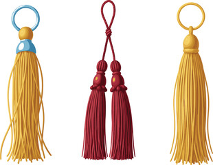 Decorative tassel fringe vector set with hanging textile ornaments and elegant accessory designs isolated © Garun Creative