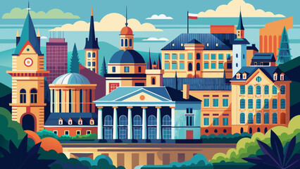 Fototapeta premium Very beautiful view of Spuerkees State Savings Bank and surrounding buildings, showcasing Luxembourg’s financial heritage through elegant architecture and refined urban composition.