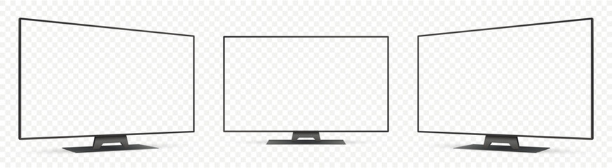 Realistic tv screen mockup. Television display on three sides with transparent screen.