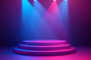 Stage with colorful spotlights, scene lighting effects - ai generative