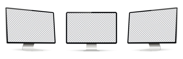 Realistic computer screen mockup. Computer display on three sides with empty screen isolated on white background