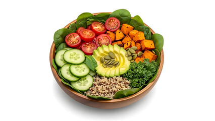 A vibrant and healthy bowl of fresh vegetables and quinoa Fundo branco