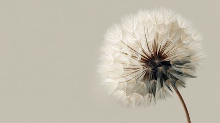 Close-up of a dandelion seed head on a light background.