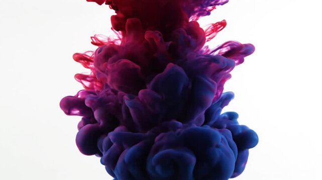 Abstract ink explosion in water with vibrant colors and white background