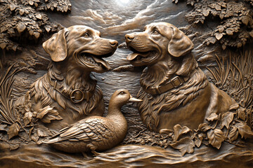 Generative AI bas relief sculpture featuring engraved classical decor with ancient historical elements