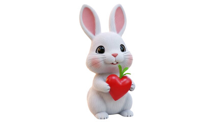 Obraz premium Adorable white bunny figurine holding big red heart cute big eyes romantic valentine love gift cartoon style plush toy look PNG transparent background