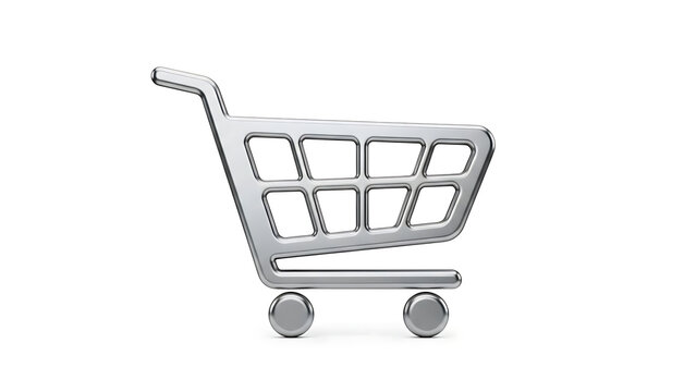 A silver shopping cart on a white background for e-commerce concepts Fundo branco