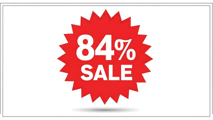 A red starburst shape advertising an 84 percent sale discount offer Fundo branco