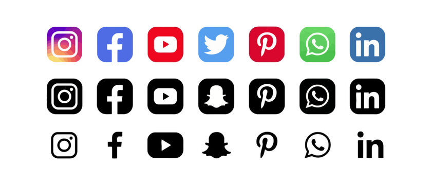 Collection of social media logos arranged on a clean white background from various companies displayed in a simple layout