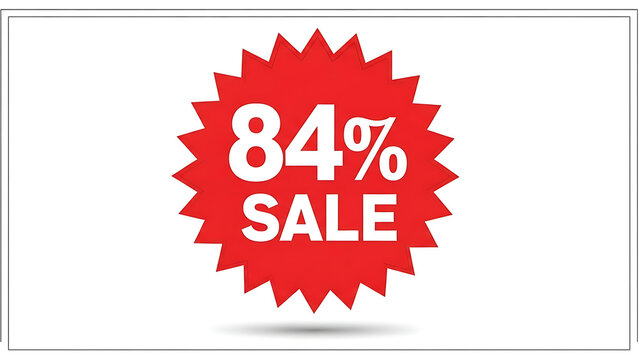 A red starburst shape advertising an 84 percent sale discount offer Fundo branco