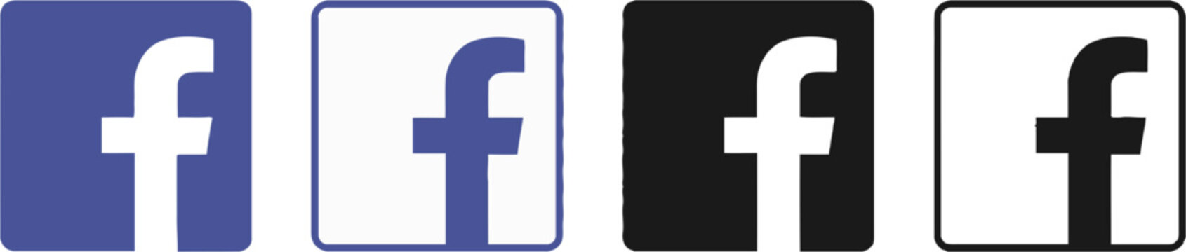 A collection of Facebook logos displayed on a digital interface showcasing various brand elements and design variations in a modern setting