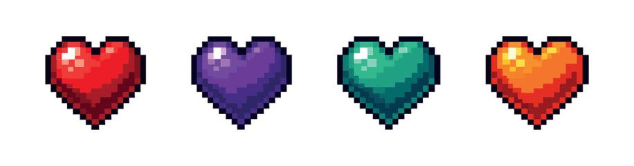 Pixel art style hearts icons set: retro gaming and nostalgia symbol collection