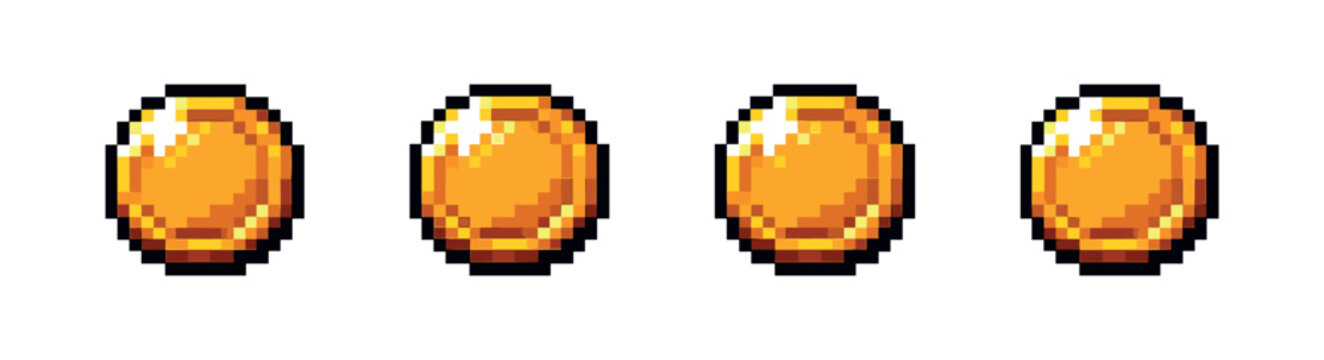 Pixel art style coin icons set: retro gold currency design collection